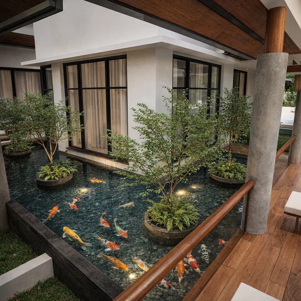 Water pond villa overview